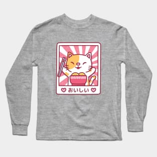 Cute Neko Cat Loves Ramen Noodles Long Sleeve T-Shirt